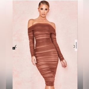 House of CB Brown Ruched Strapless Dress